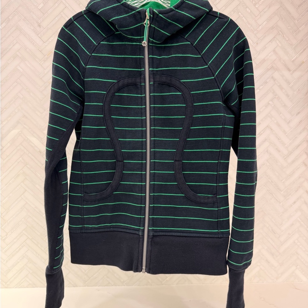 lululemon athletica Black and Green Striped Scuba Hoodie
